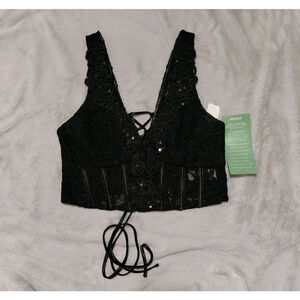 City Triangles Women's Bralette Lined Top Black Sequins Lace Size Juniors 17 XL